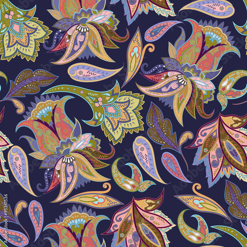 Fantasy flowers seamless paisley pattern. Floral ornament, for wrapping, wallpaper, textile