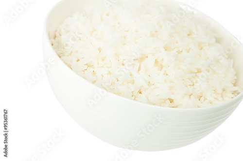 White rice in a white bowl isolated with clipping path