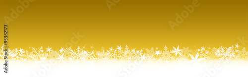 Bannière gold Noël, flocons de neige, étoiles