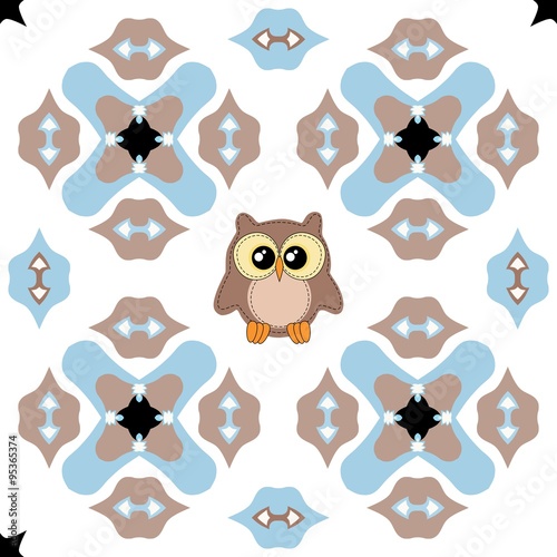 Seamless ornate pattern with cute owl