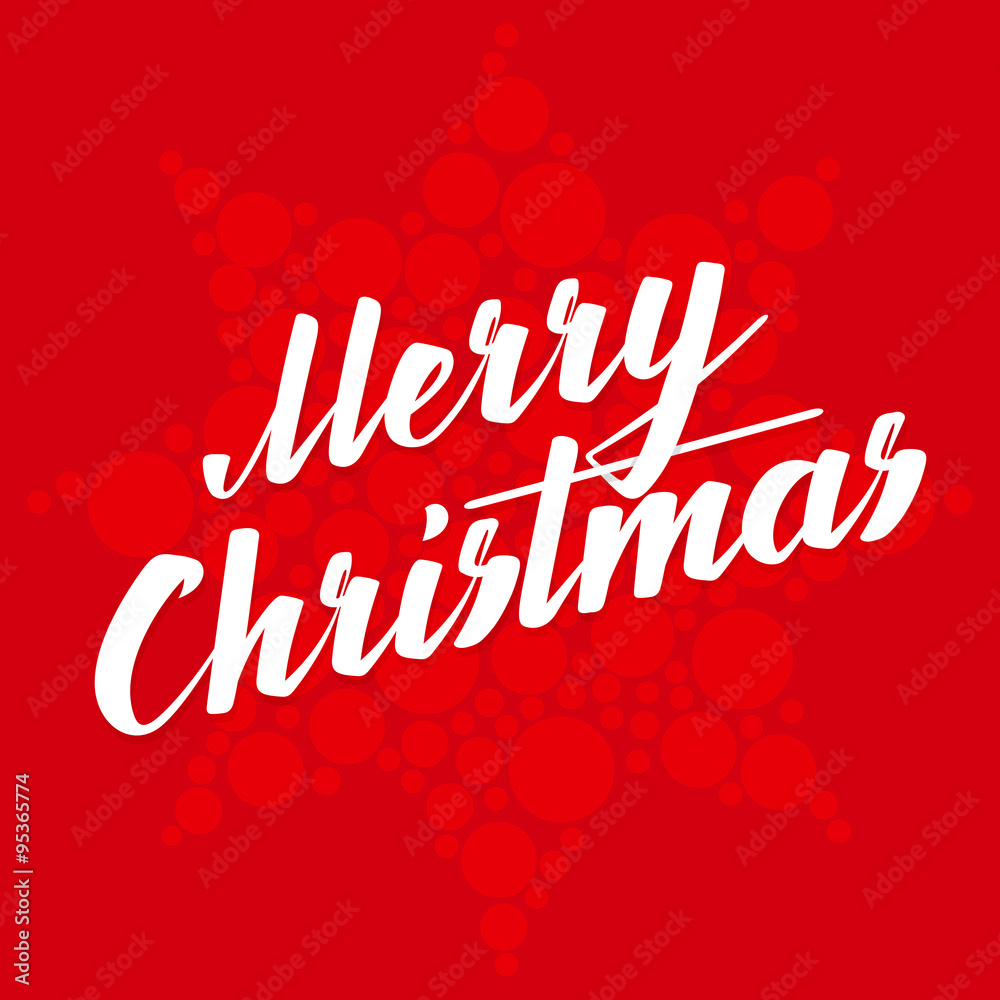 Merry Christmas brush lettering on a red background. Vector illustration.