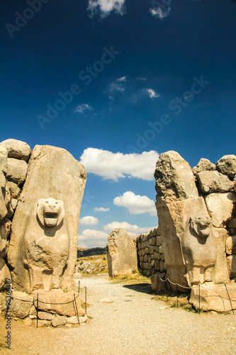 Ruins of ancient city Hattusha: the Hittite Capital, Lion's Gate, Turkey photo