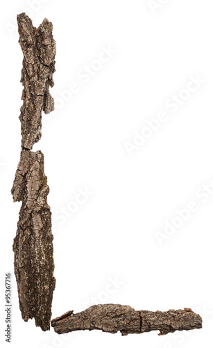 Alphabet from bark tree isolated on white background. Letter L