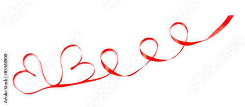 Red hearts ribbon isolated on white