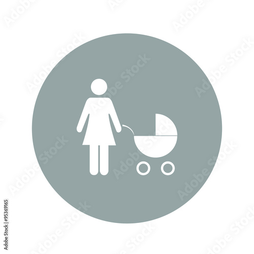 Woman with pram pictogram flat icon