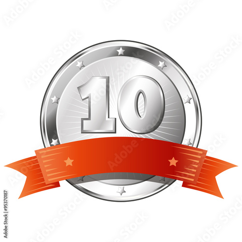 Ten Year Anniversary - Round Silver Badge with Red Ribbon photo