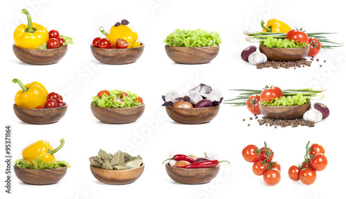 Vegetables collection isolated on white background. fresh vegetables and spices on a white background. set of vegetables. vegetables in the store