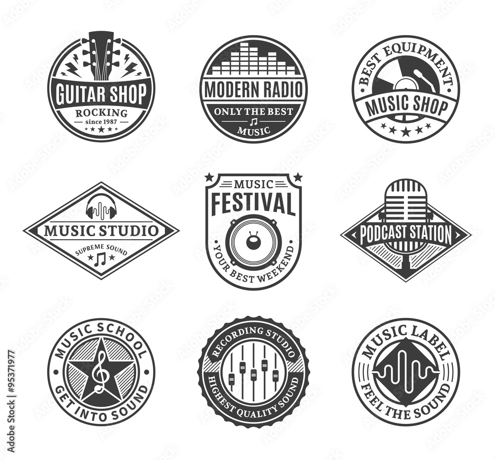 Naklejka premium Set of Vector Music Logo, Icons and Design Elements