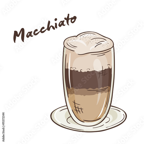 vector printable illustration of isolated cup of macchiato with label