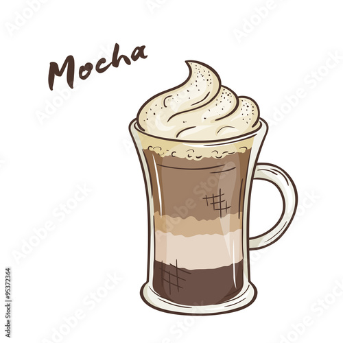 vector printable illustration of isolated cup of mocha with label