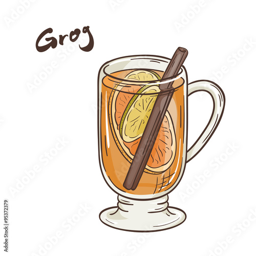 vector printable illustration of isolated cup of grog with label