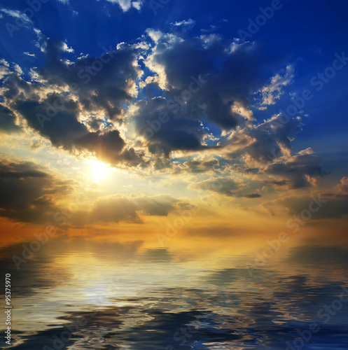 beautiful sunset with clouds. beautiful seascape  © silentgos