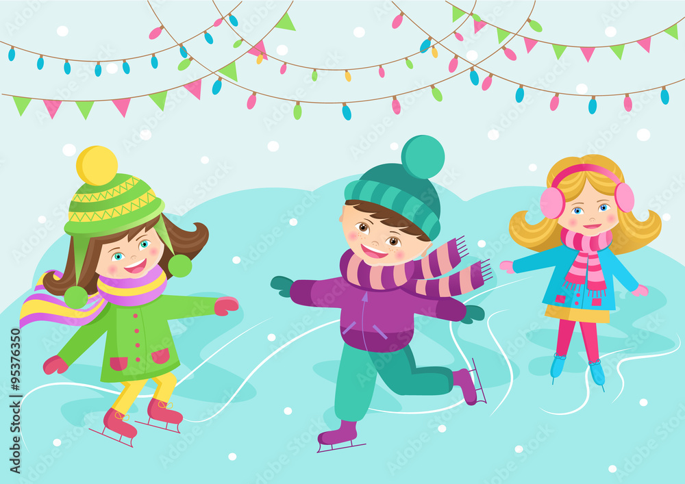 The cheerful children skating a vector illustration The cheerful children skating a vector illustration