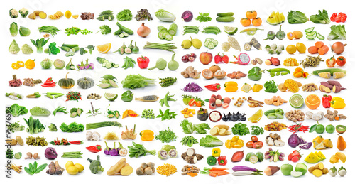 set of vegetable and fruit isolated on white background