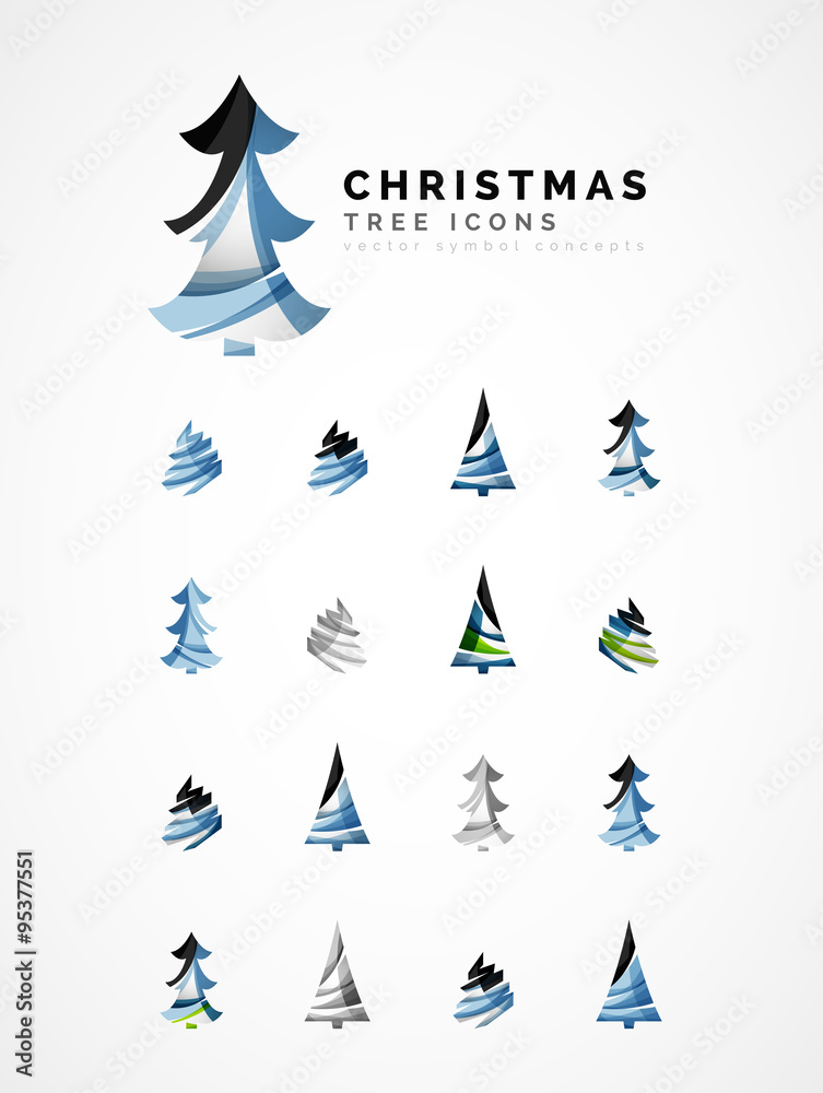 Set of abstract Christmas Tree Icons, business logo concepts, clean modern glossy design Set of abstract Christmas Tree Icons, business logo concepts, clean modern glossy design