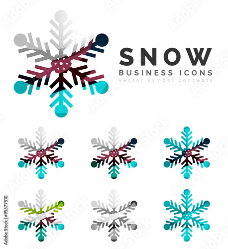 Set of abstract colorful snowflake logo icons  winter concepts  clean modern geometric design