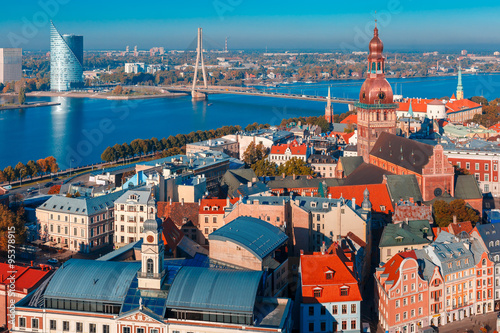 Aerial view of Old Town and Daugava, Riga, Latvia