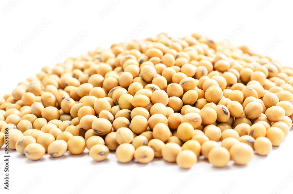 pile of soybeans on white background. pile of soybeans on white background.