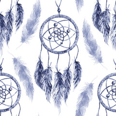 Wandcirkels Dromenvanger patronen Marineblauwe dromenvangers in aquarel  © Silmairel