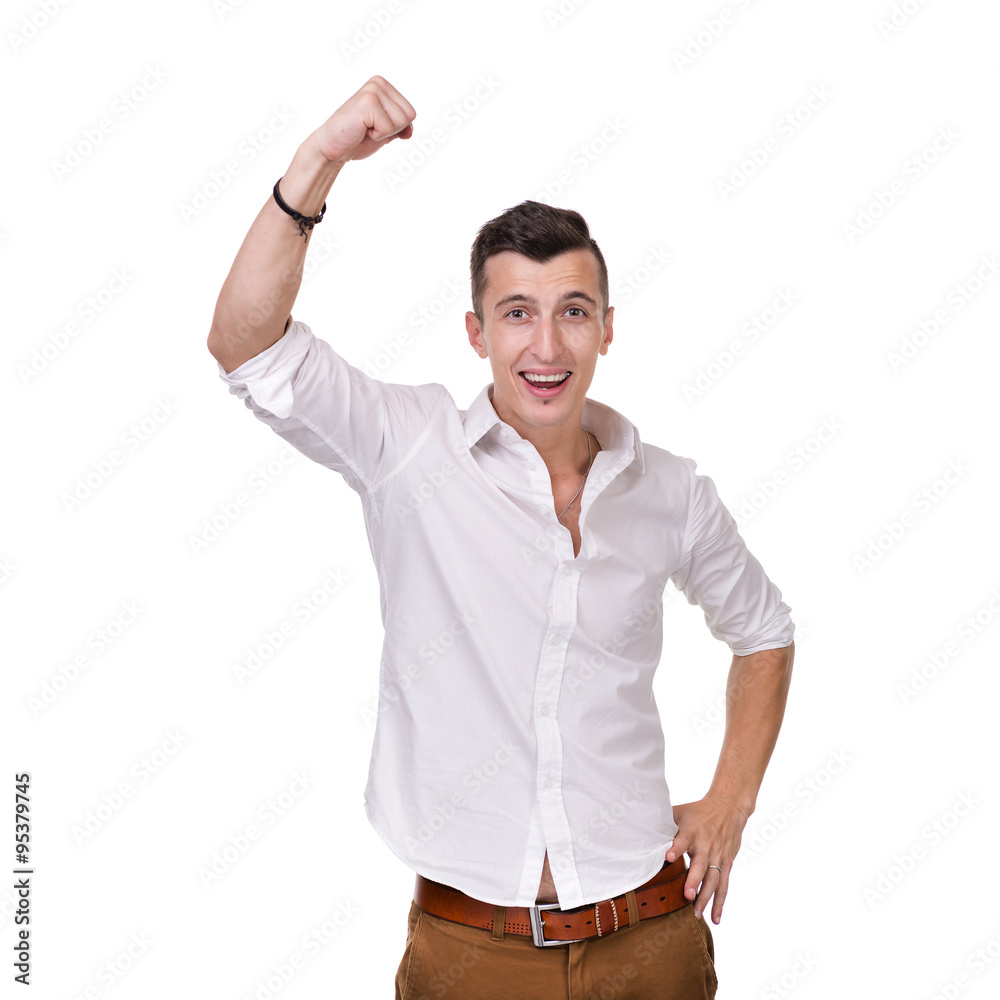 Portrait of a energetic young business man enjoying success, isolated against white Portrait of a energetic young business man enjoying success, isolated against white