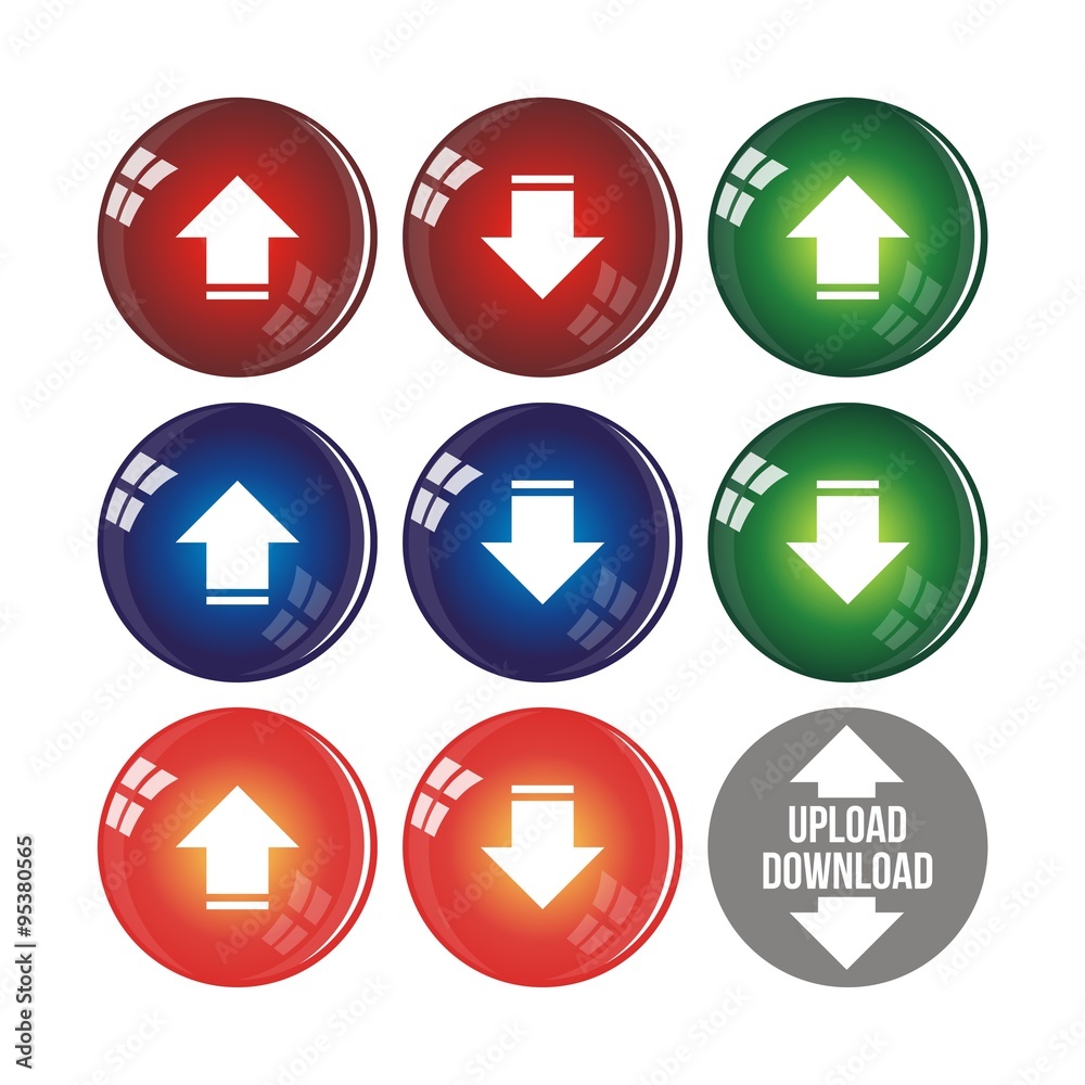 Download And Upload Buttons Circle Glass Design Icon. download, upload icons with arrow in circle, vector illustration Download And Upload Buttons Circle Glass Design Icon. download, upload icons with arrow in circle, vector illustration