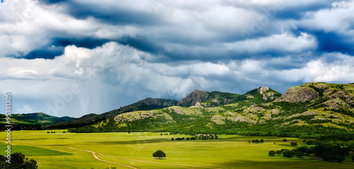  landscape with beautiful cloudy sky in Dobrogea, Romania photo