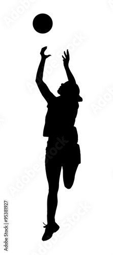 Silhouette of korfball ladies league girl player catching ball