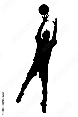Silhouette of korfball men's league player jumping to catch ball