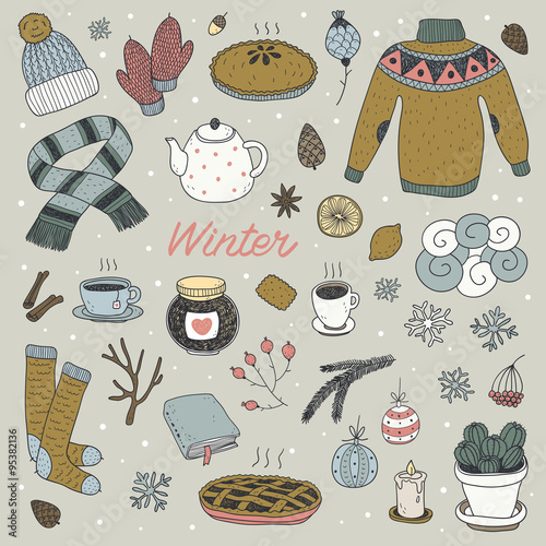 hand drawn vector winter seamless pattern