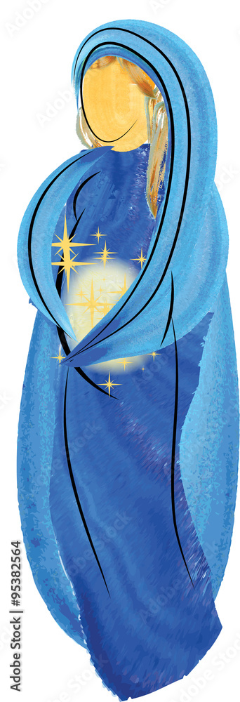 Blessed Virgin mary pregnant, abstract symbolic illustration - obrazy, fototapety, plakaty 