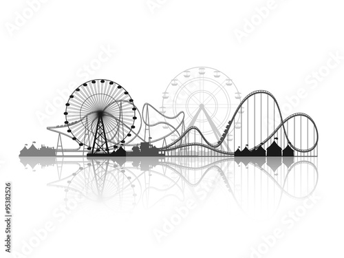 Vector illustration. Ferris wheel. Carnival. Funfair background. Circus park. Roller coaster