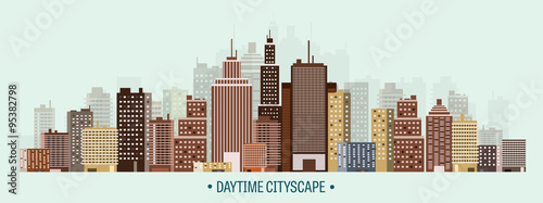 Vector illustration. Set of city silhouettes. Cityscape. Town skyline. Panorama. Midtown houses. Skyscrapers