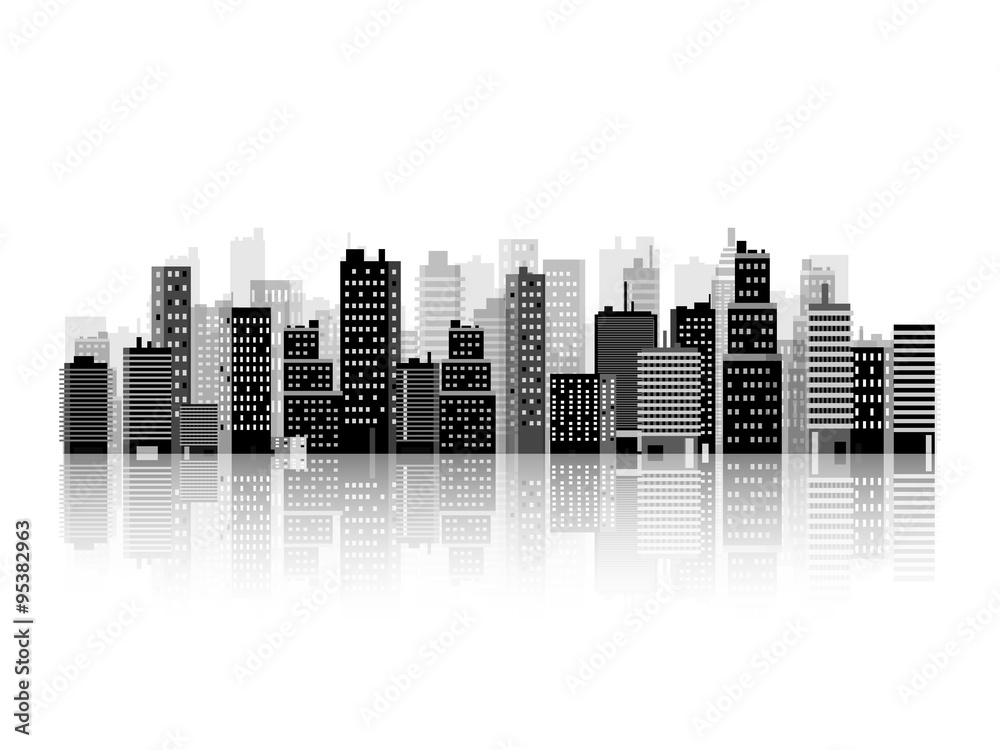 Vector illustration. Set of city silhouettes. Cityscape. Town skyline. Panorama. Midtown houses. Skyscrapers