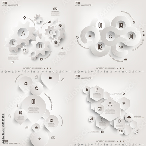 Vector illustration. Infograaphics set. Diagram or chart template with steps. Business information and data visualisation process. Graph