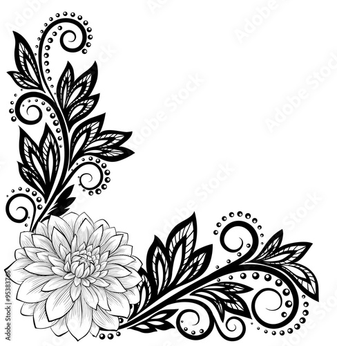 monochrome black and white lace flower in the corner. With space for your text and greetings