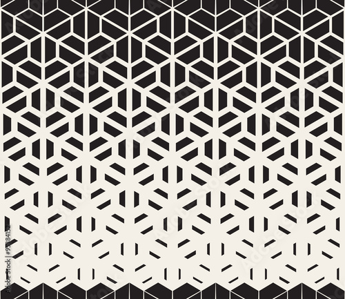 Vector Seamless Black and White Hexagon Triangle Split Lines Halftone Gradient Pattern