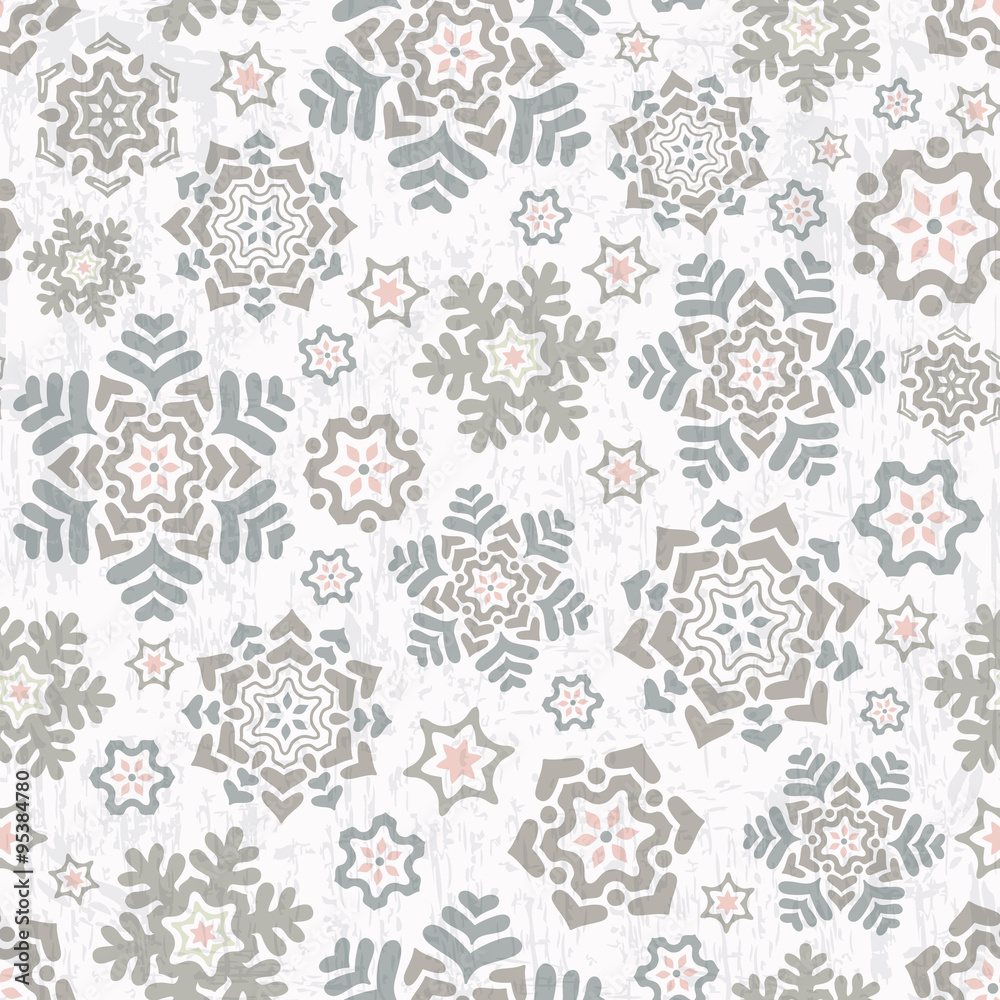 Seamless pattern with beautiful snowflakes