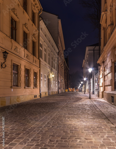 Golebia street in university quarter  Krakow  Poland  in the night