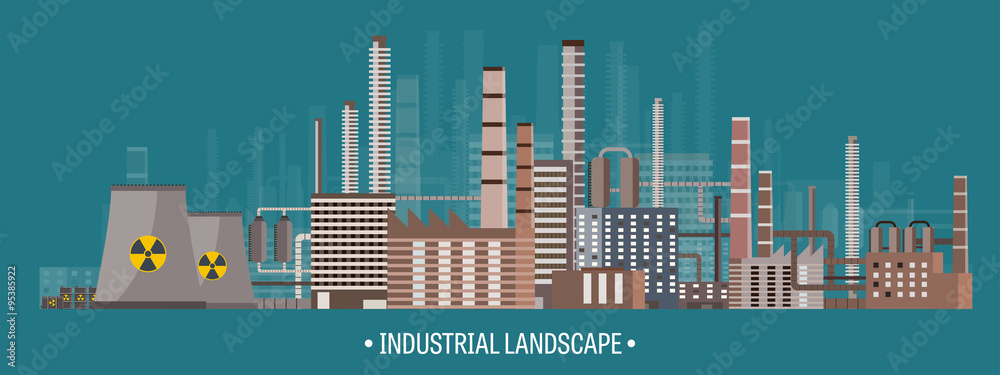 Obraz premium Vector illustration. Urbanization. Industrial revolution. Pipe. Air pollution. Oil and gas, fuel