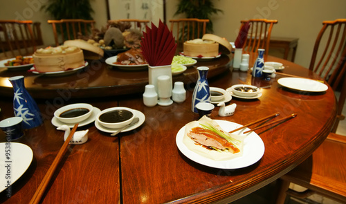 Served table in a Chinese restaurant
