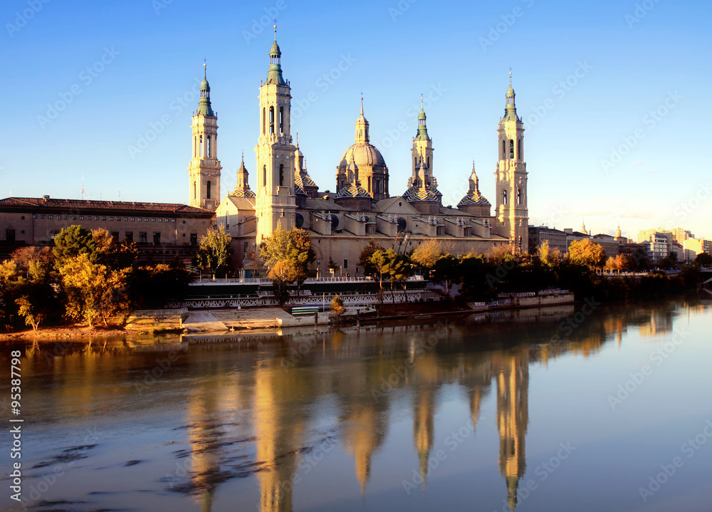Cathedral and Ebro river in Zaragoza. Aragon, Spain