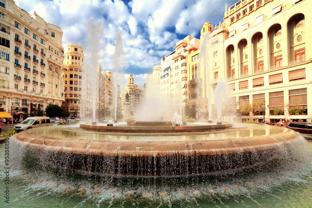Fountain in main square, Valencia, Spain