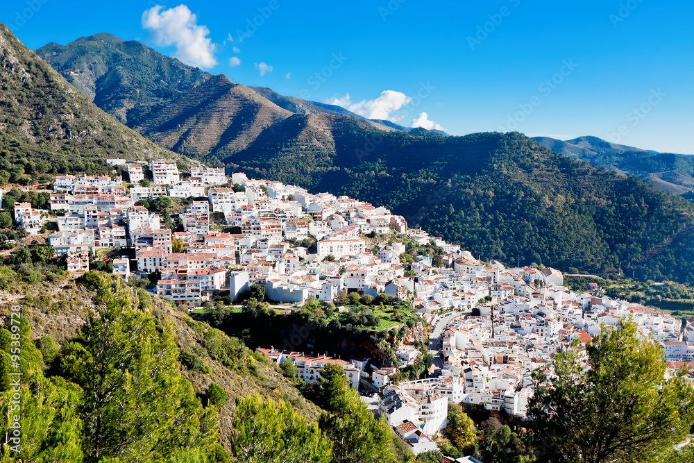 View of town and surrounding countryside, Ojen, Malaga Province,
