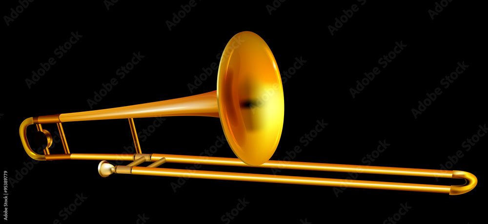 Obraz premium Trombone Music Instrument on Black Background