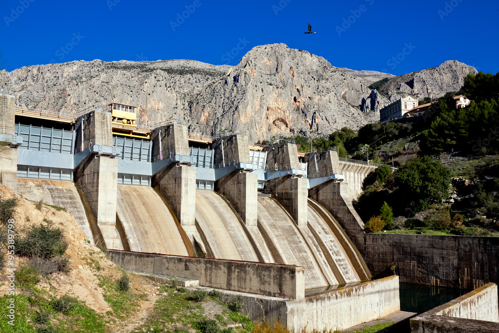 Reservoir Tajo de la Encantada on river Guadalhorce, Malaga prov