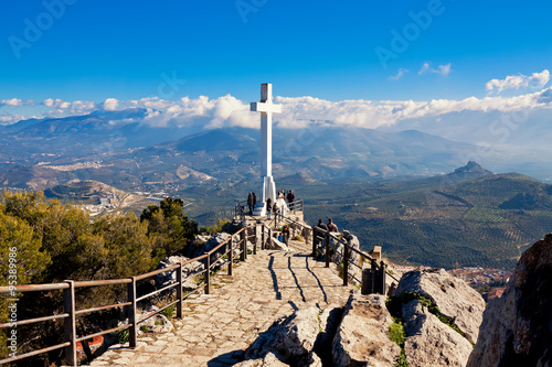 Cross at Santa Catalina Castle overlooking Jaen City, Andalusia,