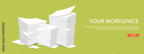 Vector illustration. Flat background Paperwork ,office routine, documents. Workspace