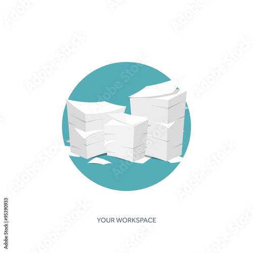 Vector illustration. Flat background Paperwork ,office routine, documents. Workspace