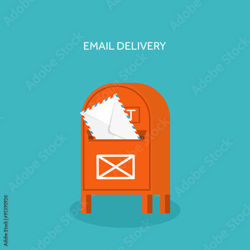 Vector illustration. Flat background with envelope. Emailing concept background. Spam and sms writing.Lettering. Mailbox