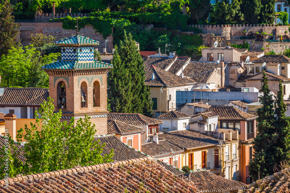 Spain, Andalusia Region, Granada town panorama from Alhambra vie